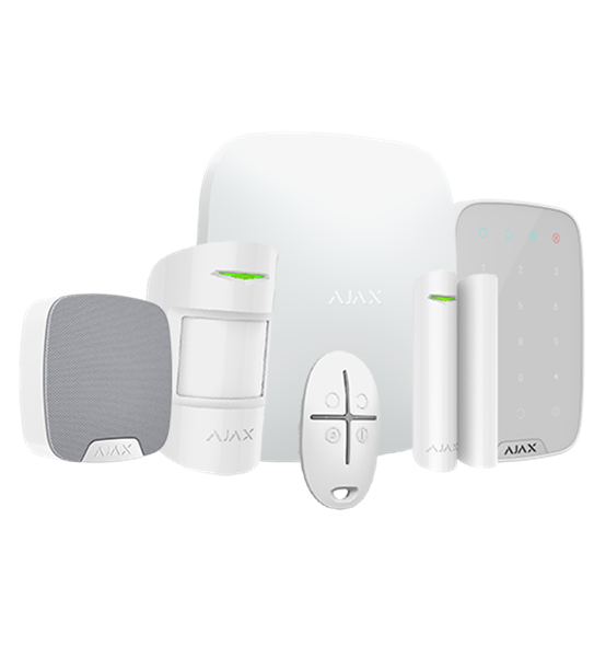 Ajax Hubkit blanc, GSM/IP hub, PIR, détecteur magnétique, clavier tactile, sirène intérieure et télécommande