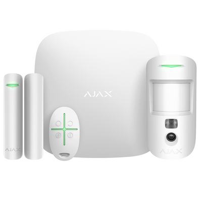 Kit d'alarme Ajax Hub 2 complet avec PIRCAM, clavier RFID, sirène intérieure et télécommande, blanc