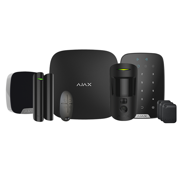 Ajax Hub2kit noir, hub 2 avec IP et 2xGSM, PIRCAM, clavier avec RFID et 3 tags, sirène intérieure, détecteur magnétique, télécommande