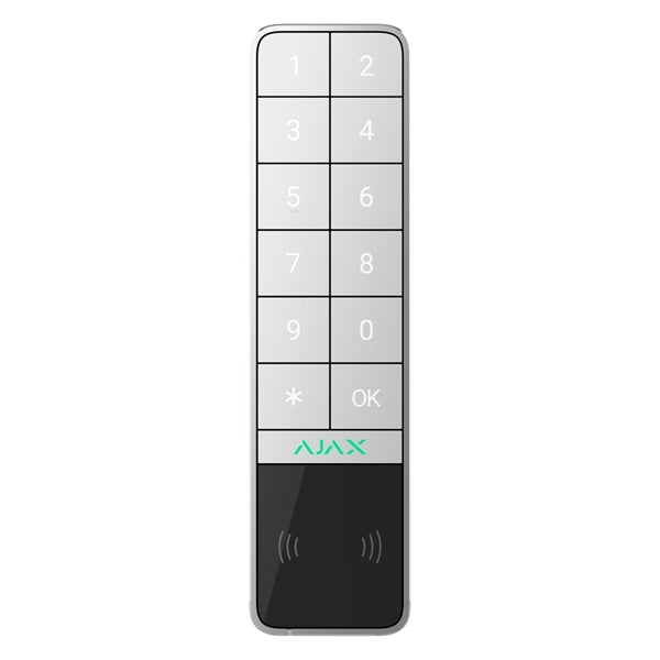 Ajax Keypad OutDoor blanc. Clavier tactile sans fil. Clavier sans fil intérieur et extérieur avec authentification par Pass, Tag, smartphones et codes