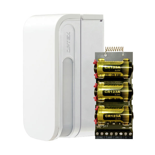 Détecteur de double PIR dual pour vision latéral pour extérieur. Couverture de 12m à chaque côté. Antimasking par IR activé. Peut se connecter à une caméra de CCTV pour envoi d'alarmes visuelles