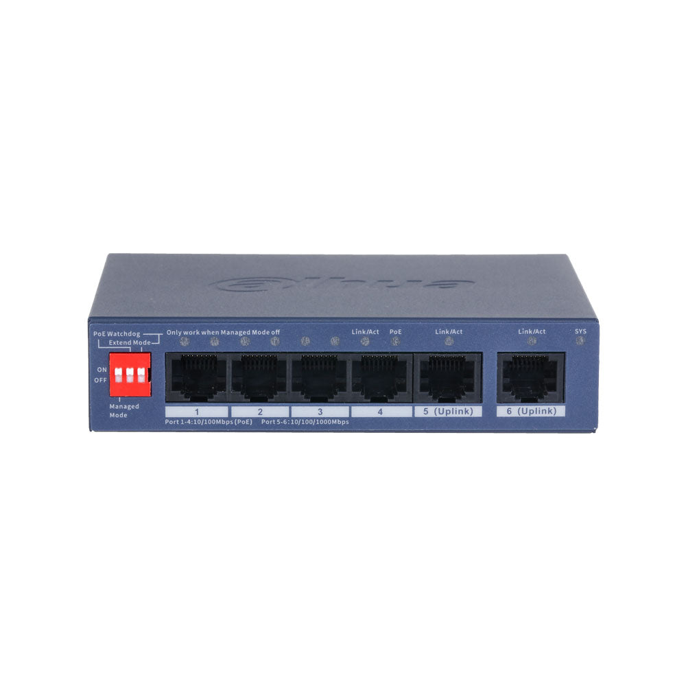 Switch PoE Dahua manageable dans le cloud à 6 ports pour bureau