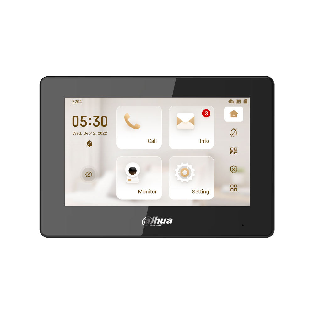 Moniteur intérieur IP Dahua série VTH5 de 7 pouces avec 2 fils et PoE