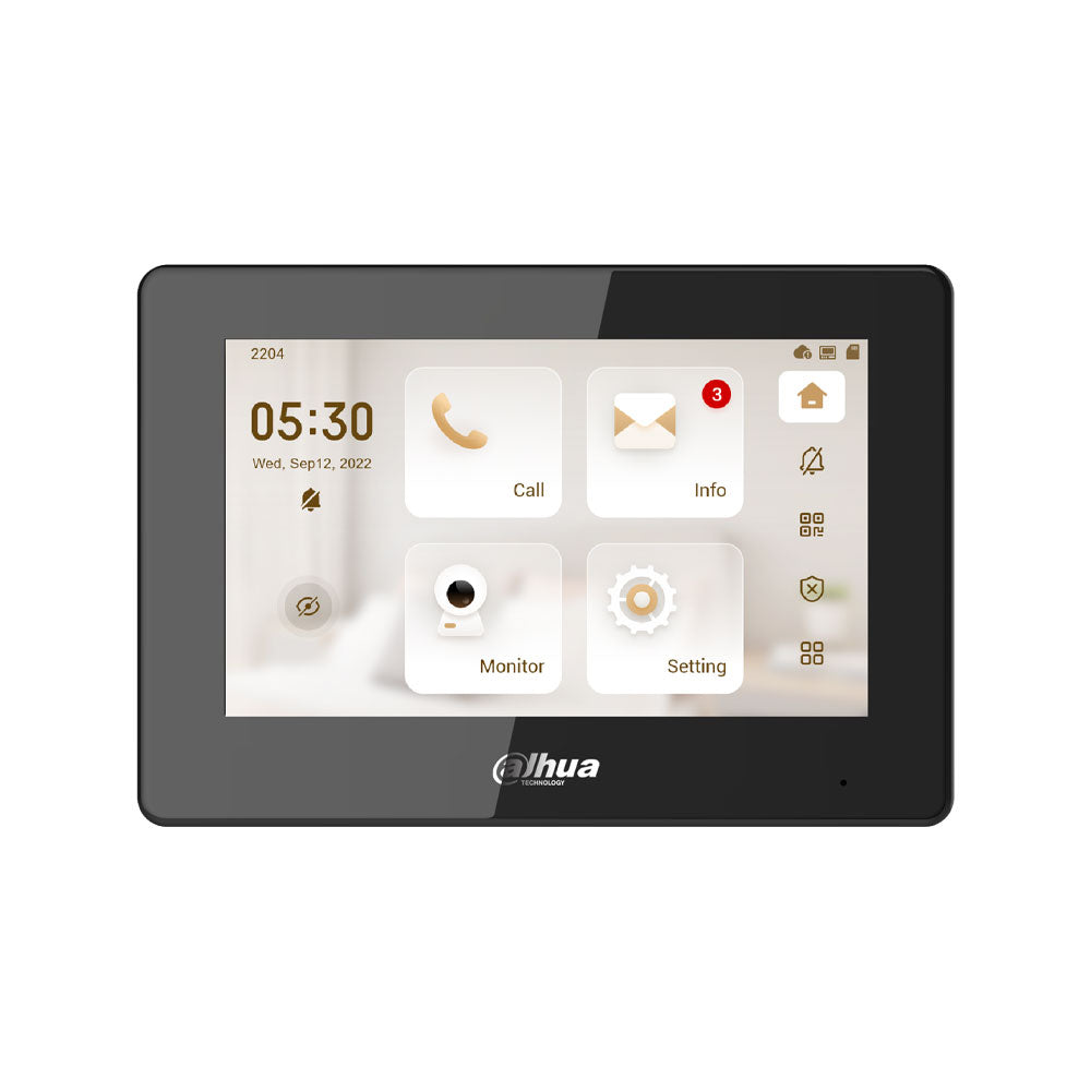 Moniteur intérieur IP Dahua VTH5 noir 7 pouces avec écran tactile et PoE