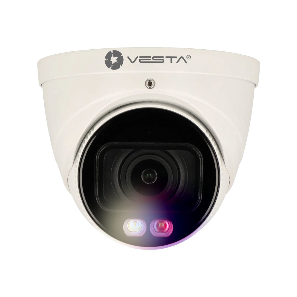 Caméra dôme IP Vesta Advanced Video Smart Dual Light « Active Deterrence » pour l'extérieur. 4 MP à 25/30 images par seconde et H.265 – IPC-T34-ZAS-PV-V2