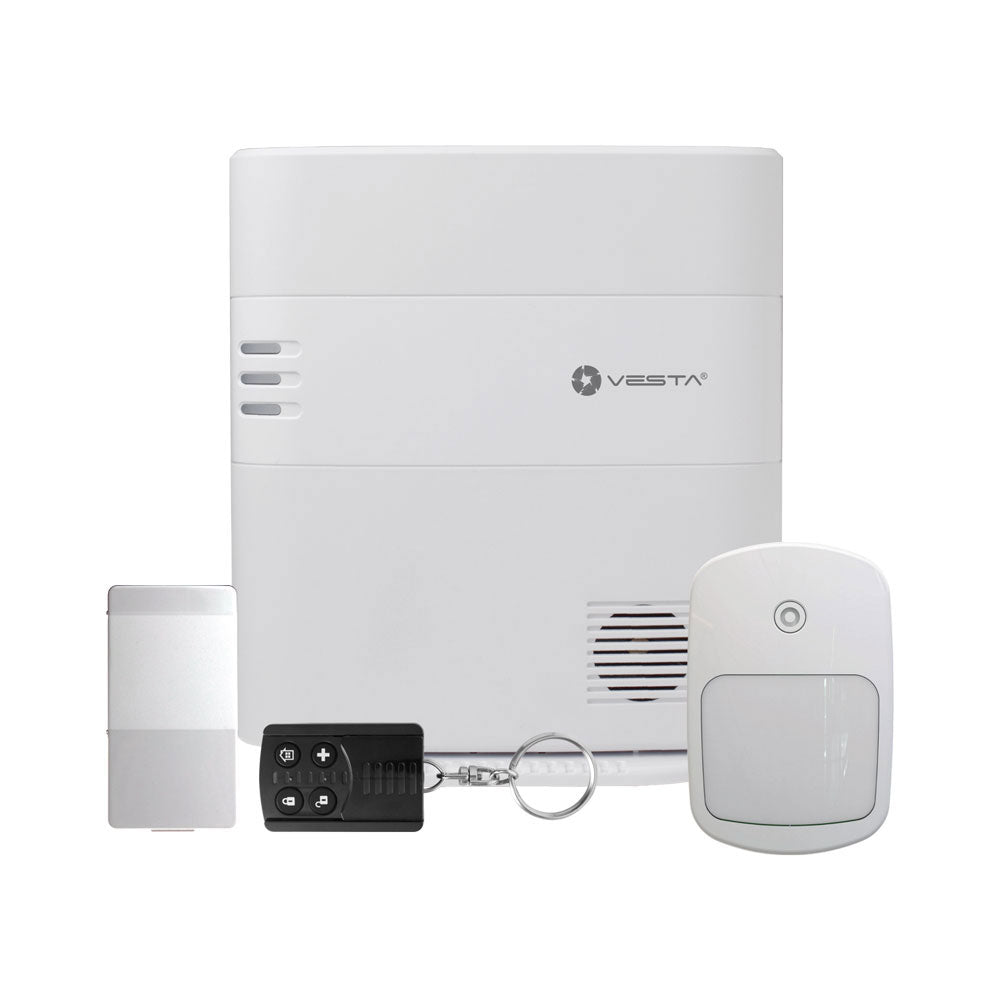 Kit VESTA composé de :. 1x Centrale IP + 4G (uniquement compatible avec 4G LTE Alarm.com) VESTA-141 de 320 zones par radio. 1x Détecteur… – VESTA-143