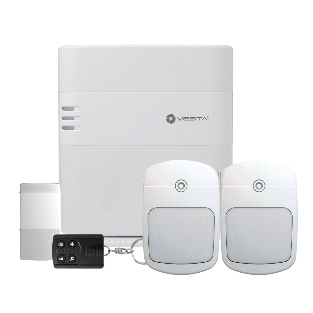 Kit VESTA composé de :. 1x Centrale IP + 2G VESTA-046 (HSGW-G8-2G-F1-ZW) de 640 zones par radio. 2x détecteurs PIR avec anti-nuisibles… – VESTA-242