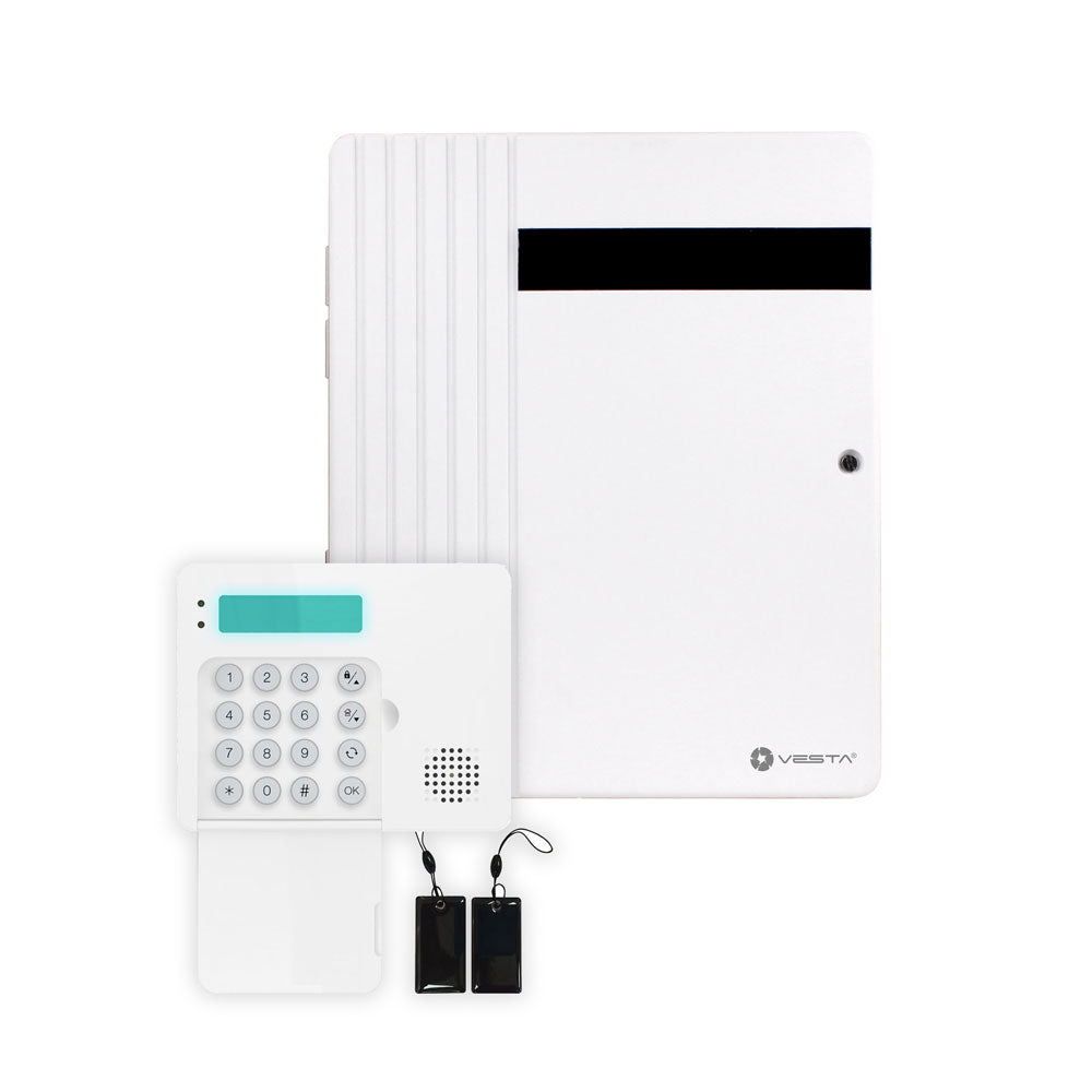 Kit VESTA composé de :. 1 panneau de commande hybride VESTA 4G LTE, WiFi, ZigBee et Z-Wave VESTA-113N-SF1 avec jusqu'à 640 zones. 1x… – VESTA-339