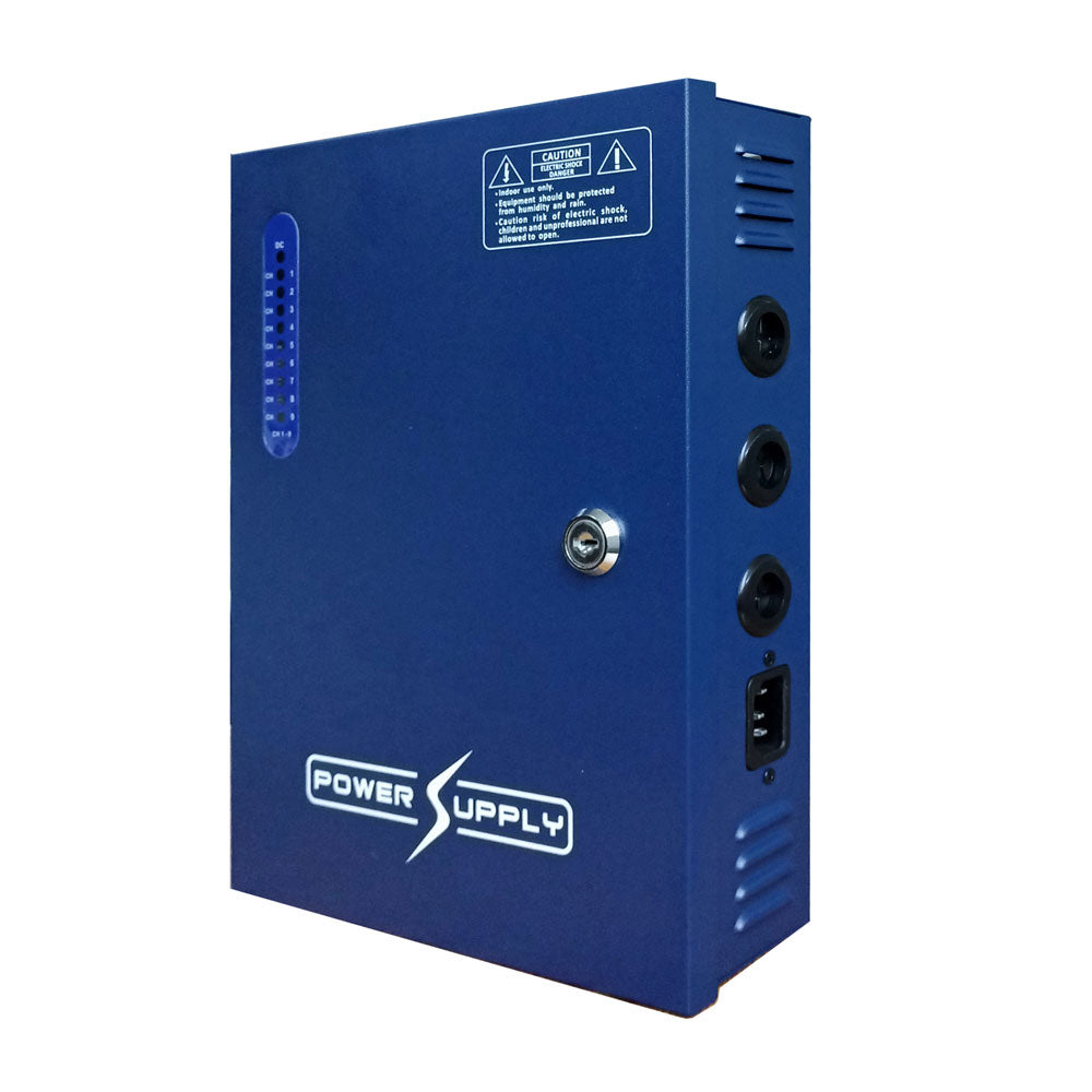 Source d'alimentation en boîte métallique de 9 sorties 12V /10A totales