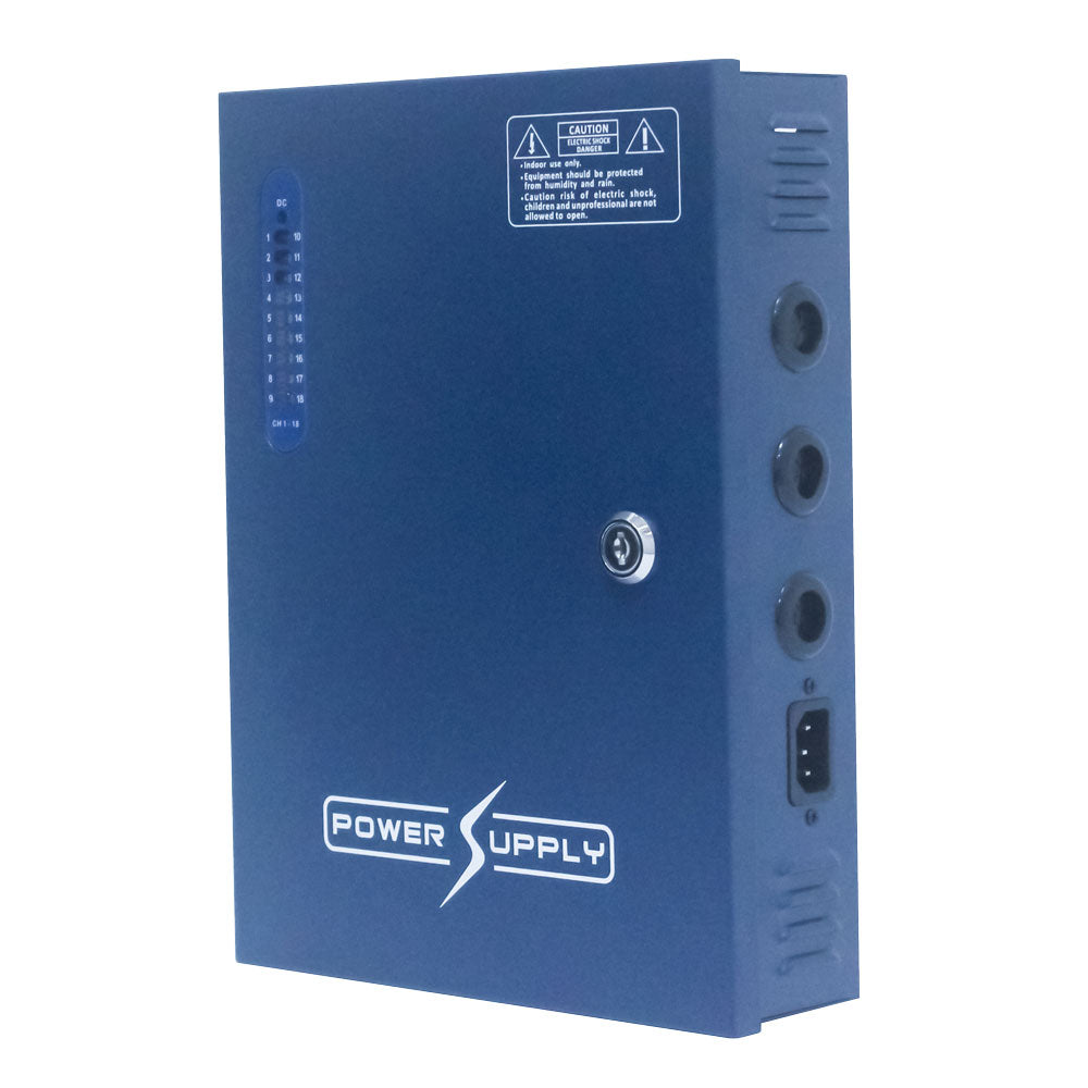 Source d'alimentation en boîte métallique de 18 sorties 12V /20A totales